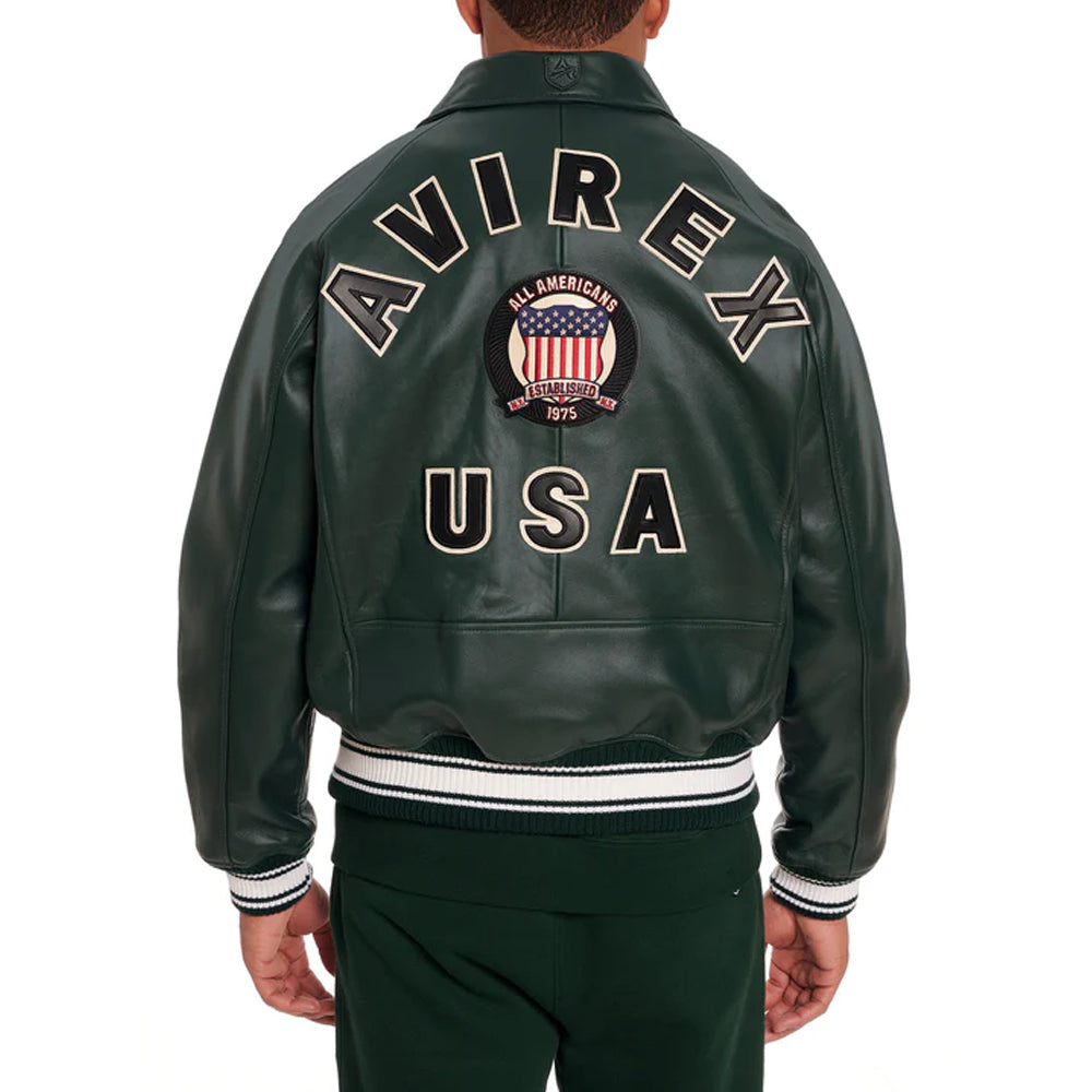New Varsity Hunter Green Icon Avirex Leather Jacket
