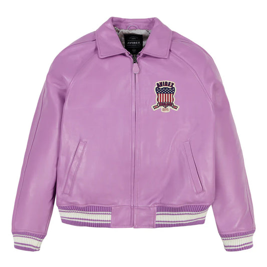 Purple jacket with a logo on a white background