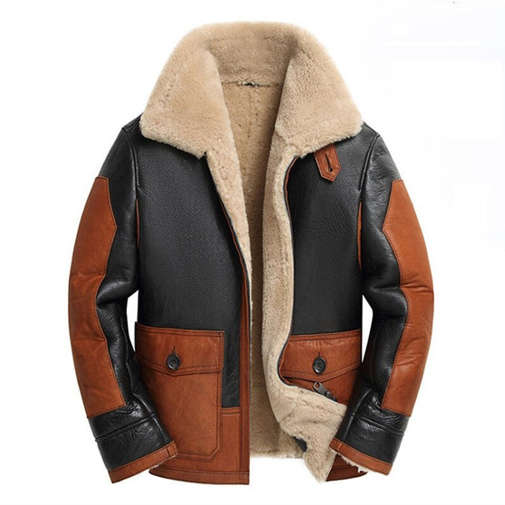 Mens Two Tone Sheepskin Winter B3 Bomber Leather Jacket