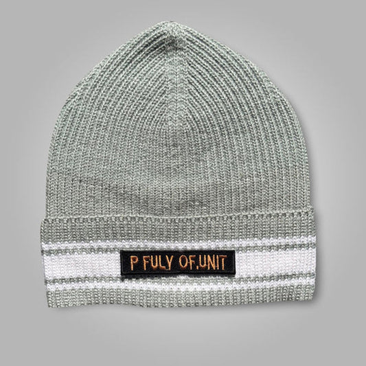 Gray Beanie Cap With P Fully Of.Unit Patches By Sheepskin Leathers