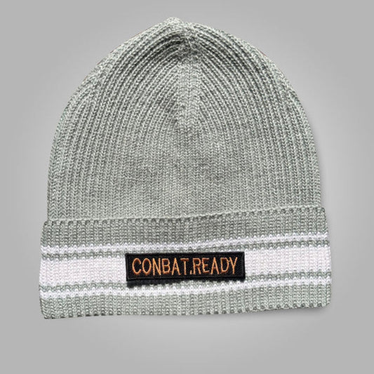 Gray Beanie Cap With Conbat.Ready Patches