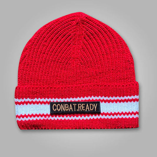 Red Beanie Cap With Combat.Ready patches