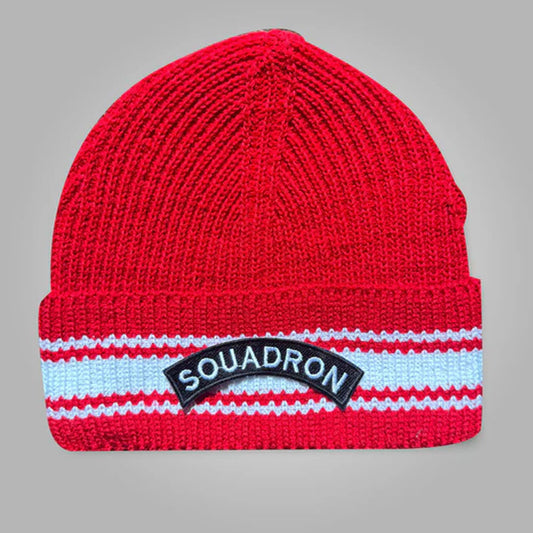 White stripes Red squadron beanie cap