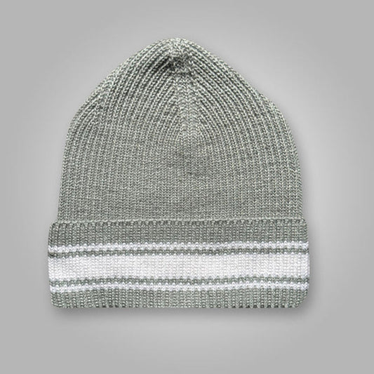 white stripes Gray Unisex beanie cap