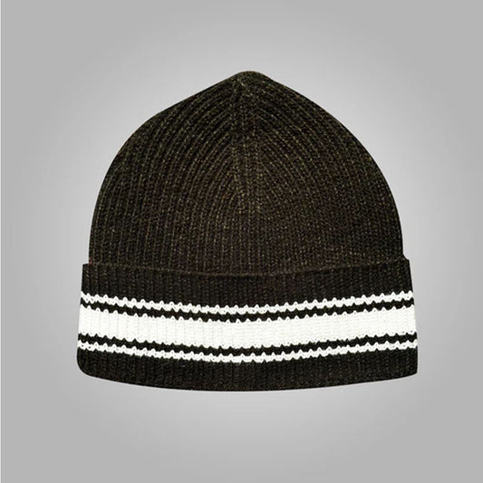 White Stripes Black unisex Beanie Cap