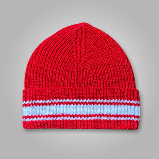 white stripes Red Beanie Cap