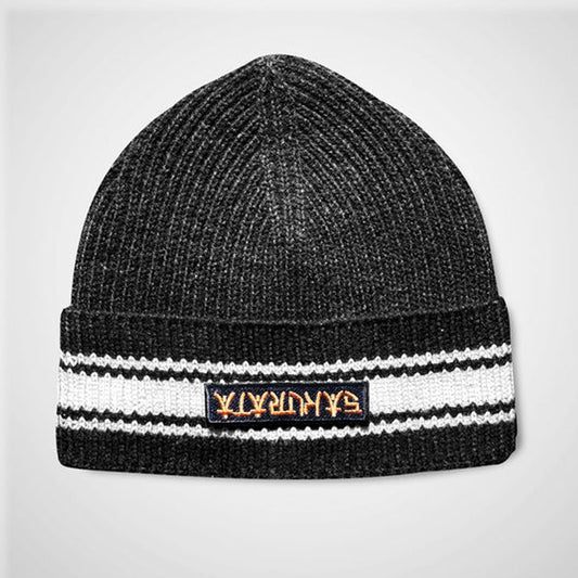 White Stripes Black Warrior Beanie Cap by sheepskin leathers