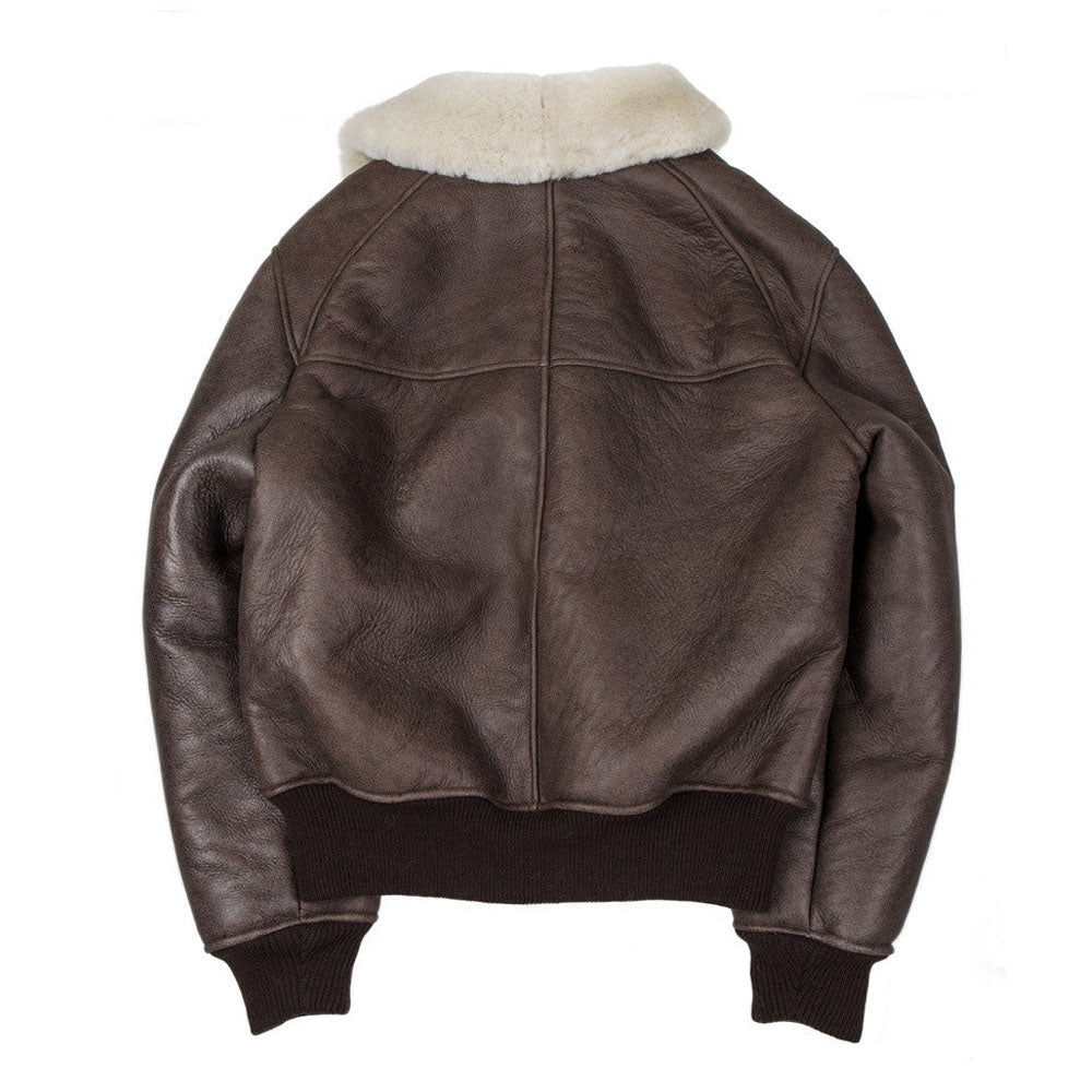 New Men Brown Shearling Leather Bomber Jacket