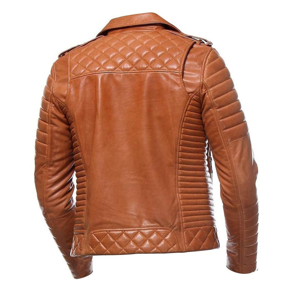 New Men Brown Motorbike Lambskin Stylish Leather Jacket
