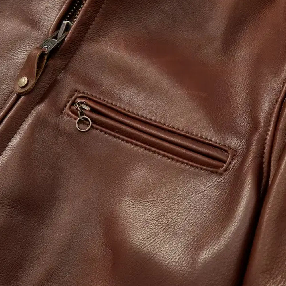 New Men Brown Cowhide Biker Waxed Leather Jacket