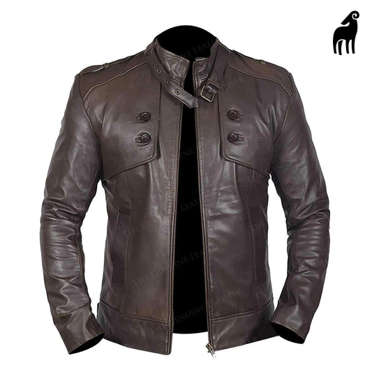 Men's Dark Brown Lambskin Leather Biker Jacket