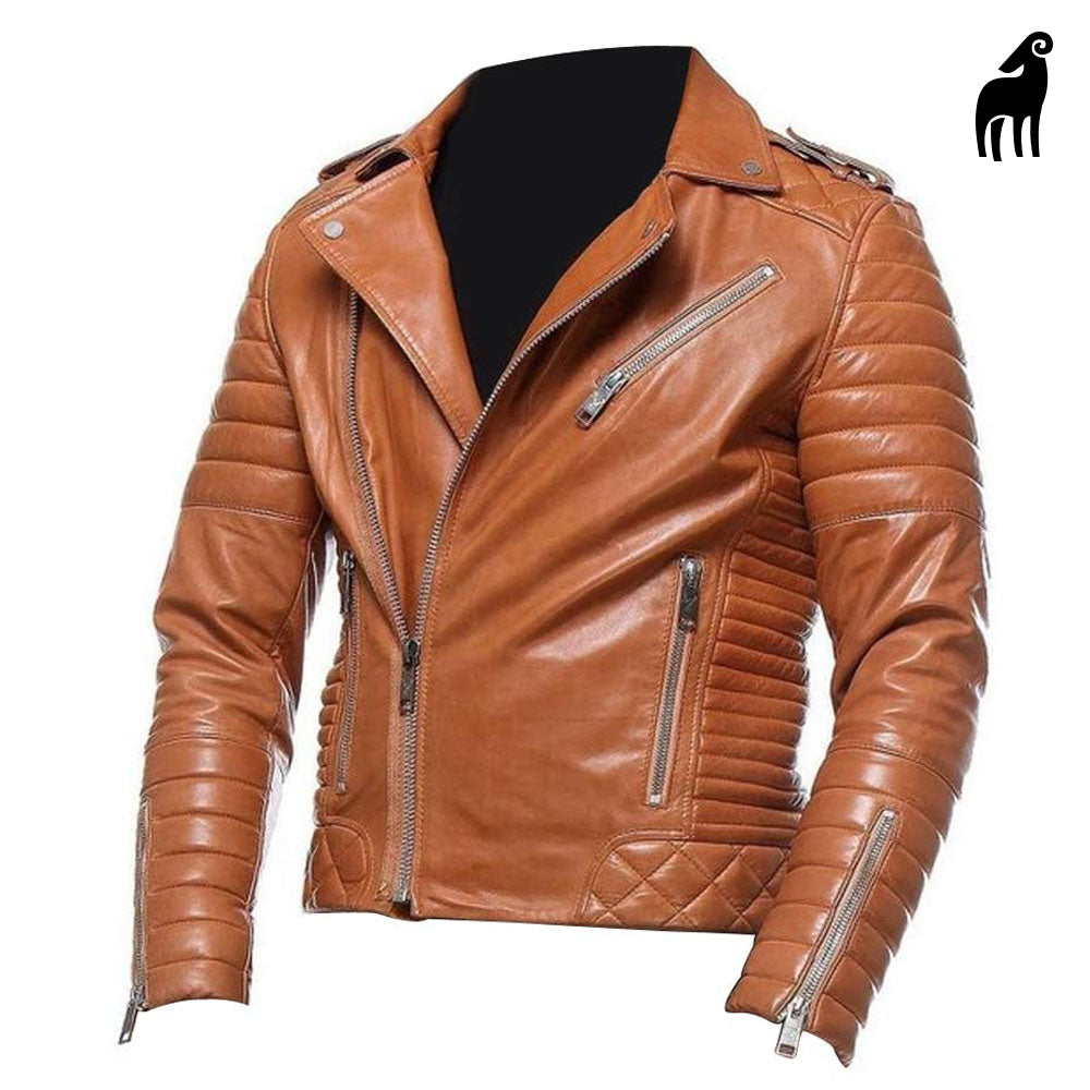 New Men Brown Motorbike Lambskin Stylish Leather Jacket