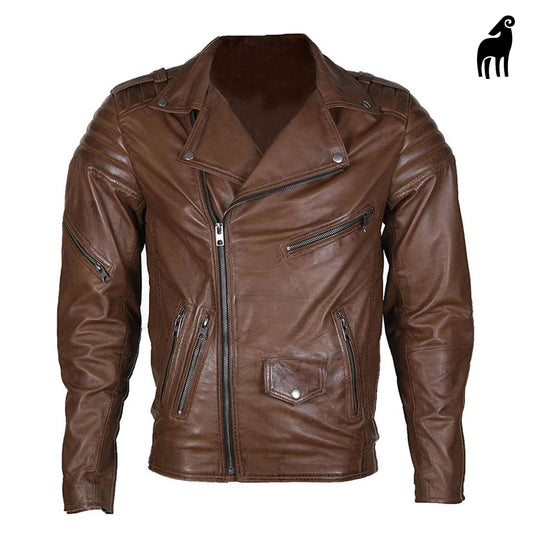 New Men Brown Biker Classical leather Jacket