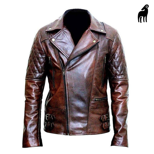 New Brown Distressed Motorbike Leather Jacket For Men