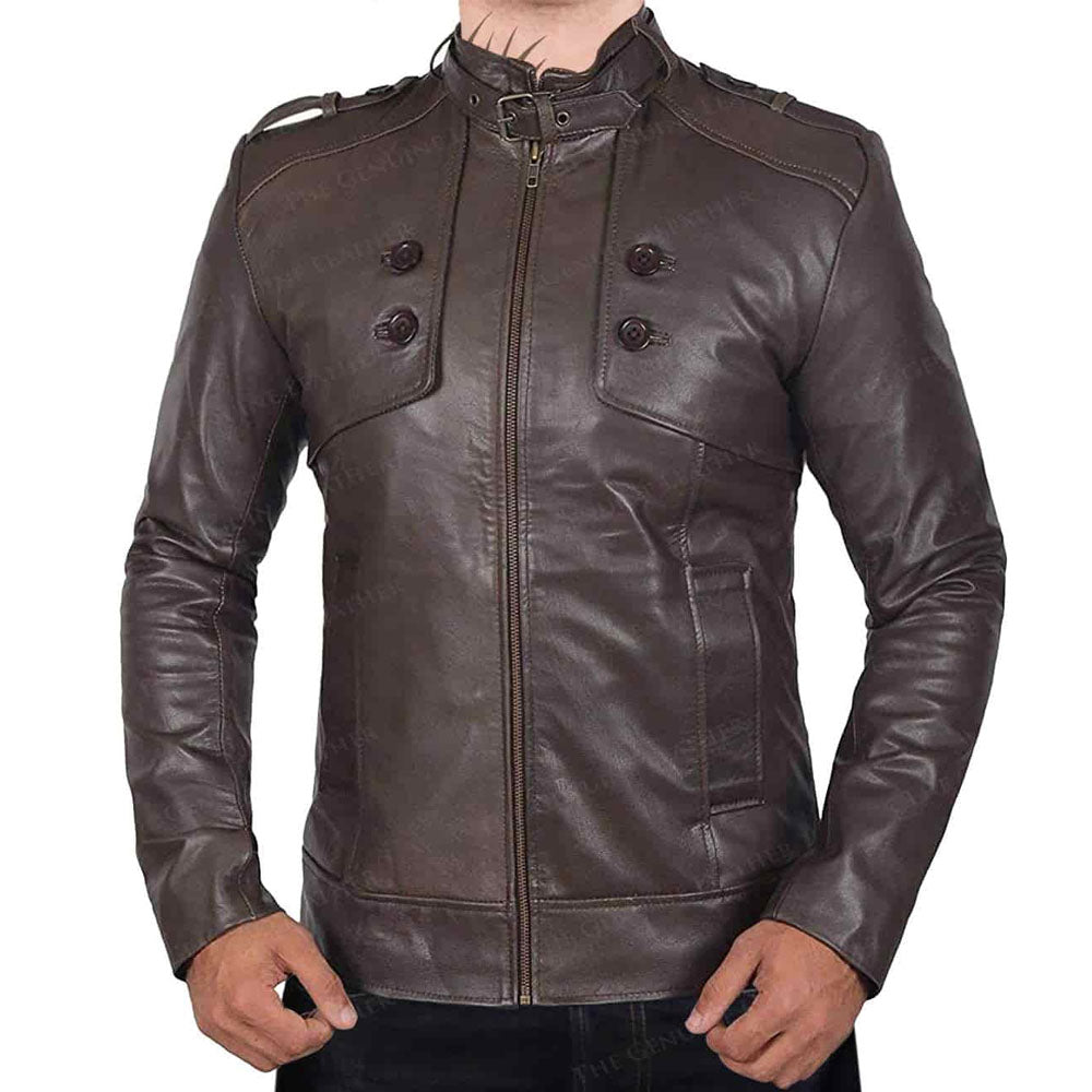Men's Dark Brown Lambskin Leather Biker Jacket