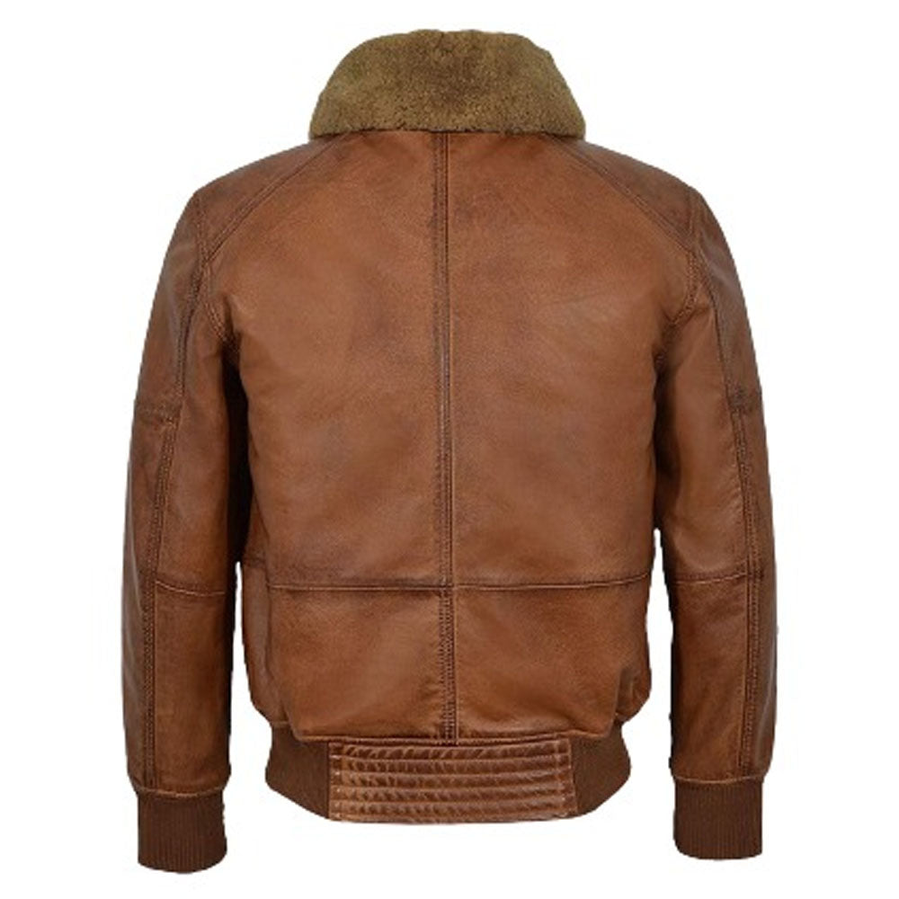 New Men Pilot Brown Fur Leather Bomber Jacket