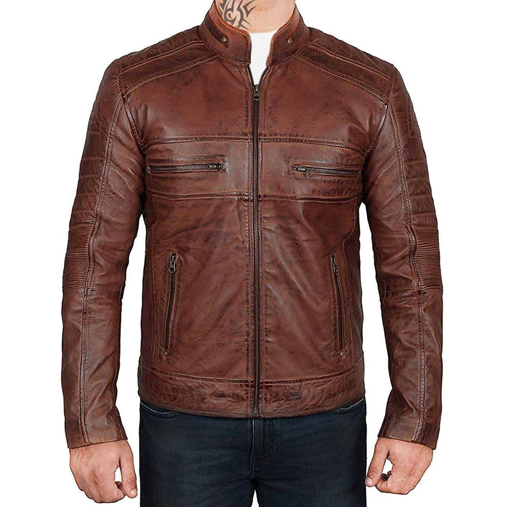New Men Brown Motorbike Leather Jacket