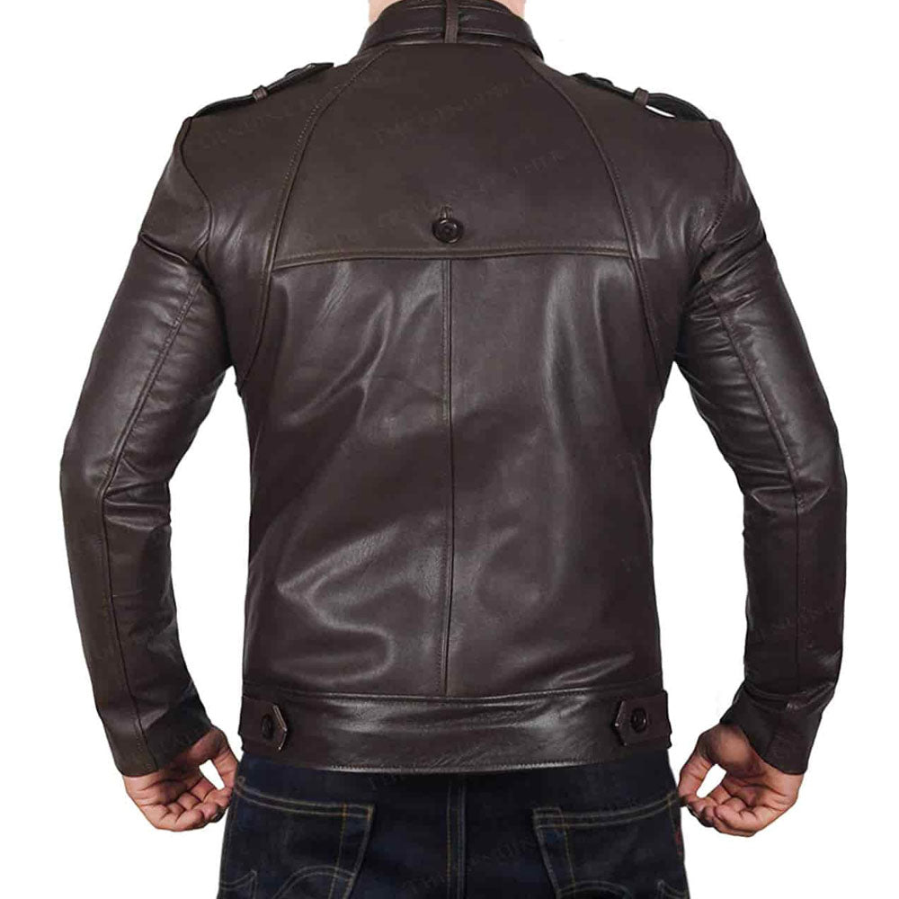 Men's Dark Brown Lambskin Leather Biker Jacket