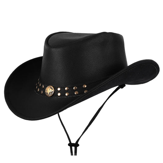 New Black Cowhide Buffalo Nickel Band Cowboy Leather Hat