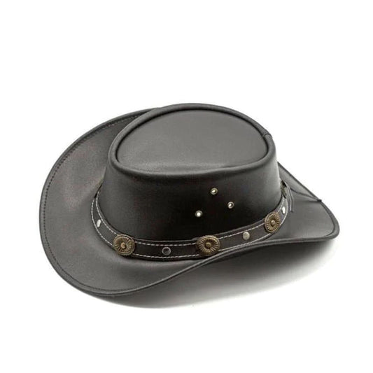 New Black Genuine Leather Showerproof Western Cowboy Hat
