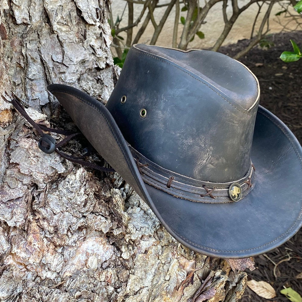 Black Western Ruf Leather Cowhide Hat
