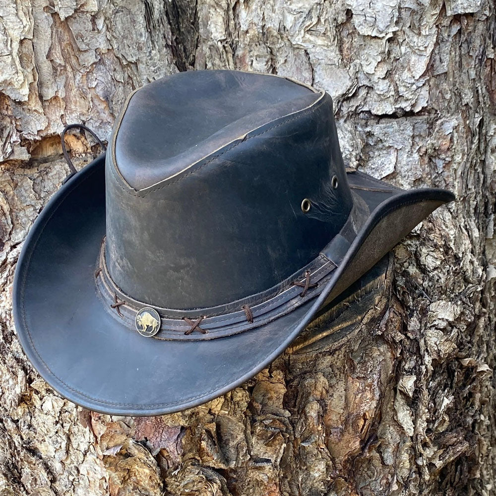 Black Western Ruf Leather Cowhide Hat