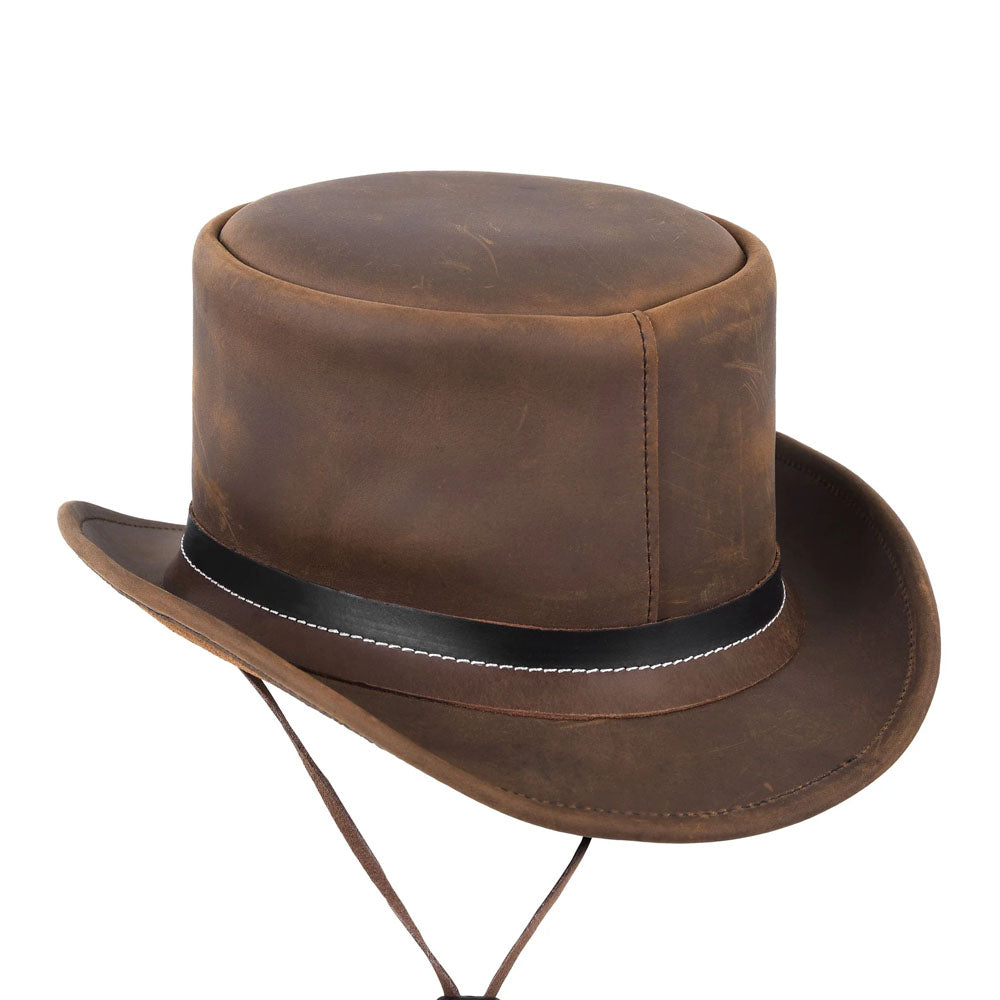 Brown Western Vintage Cowhide Leather Cowboy Hat With Decorative Star Hatband