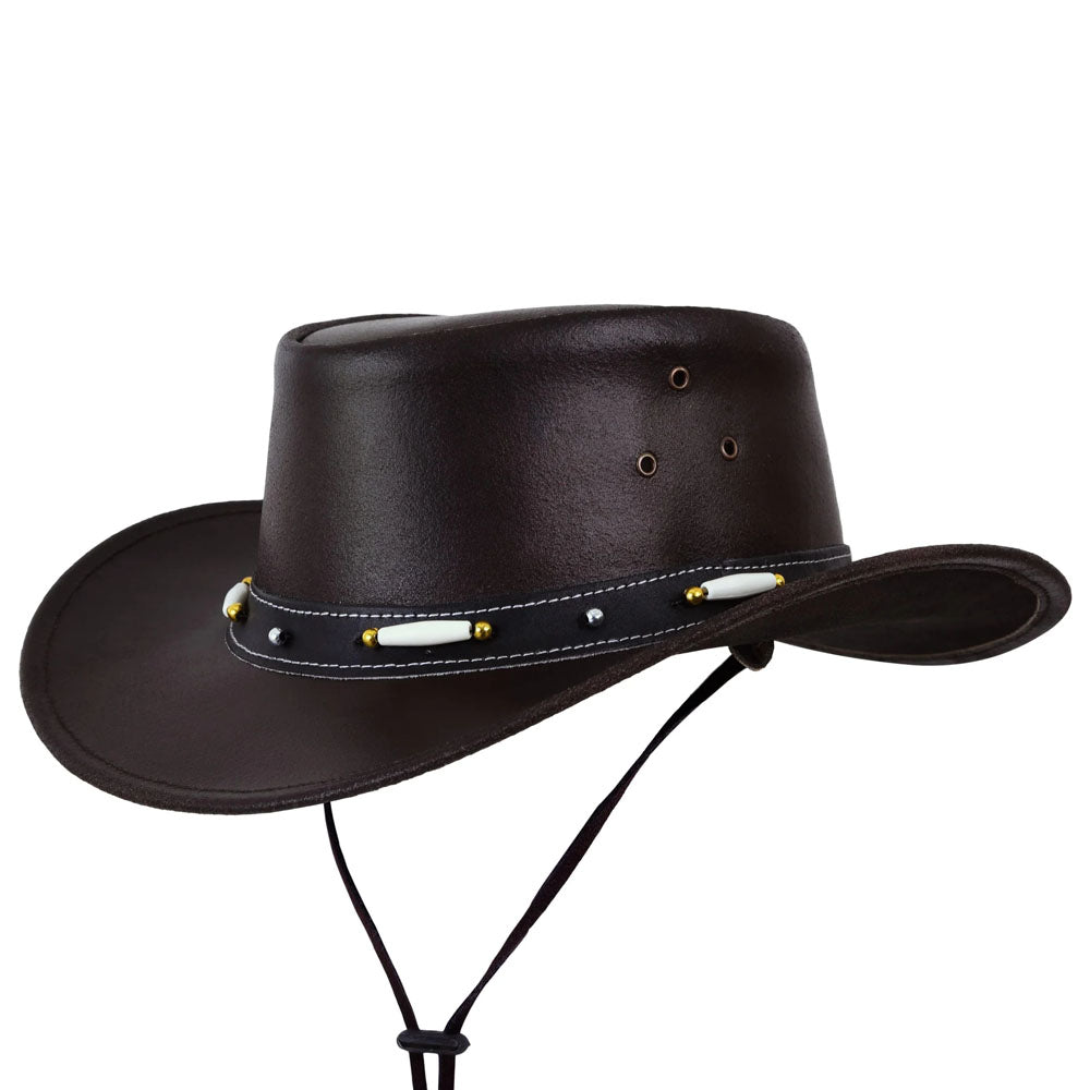Black Genuine Leather Cowboy Cowhide Leather Western Hat