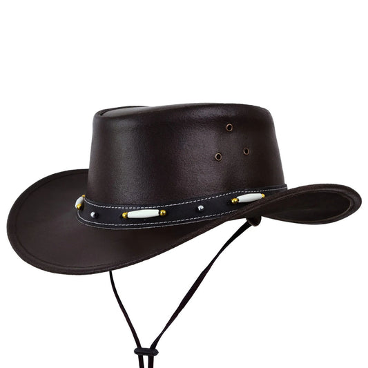 Black Genuine Leather Cowboy Cowhide Leather Western Hat