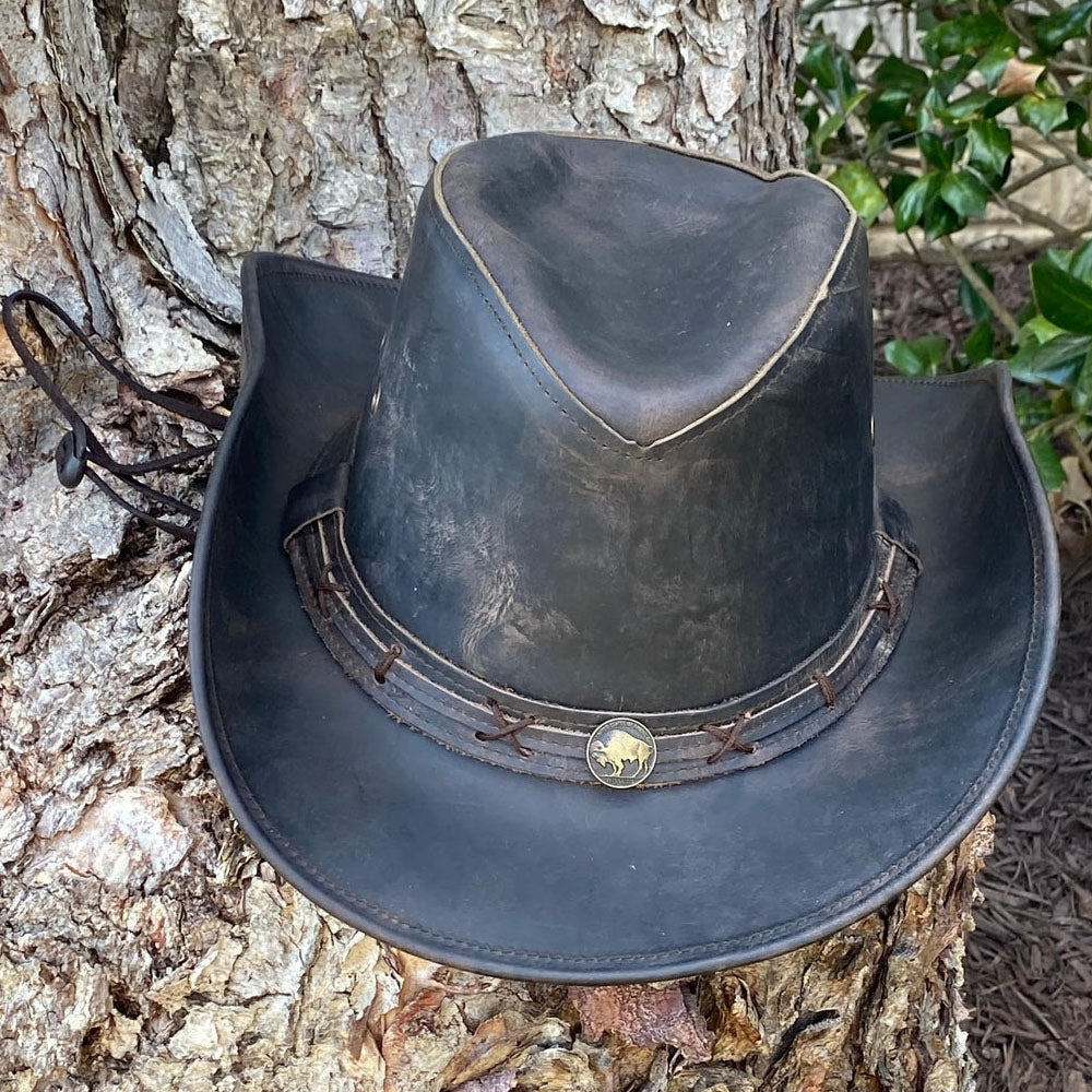 Black Western Ruf Leather Cowhide Hat