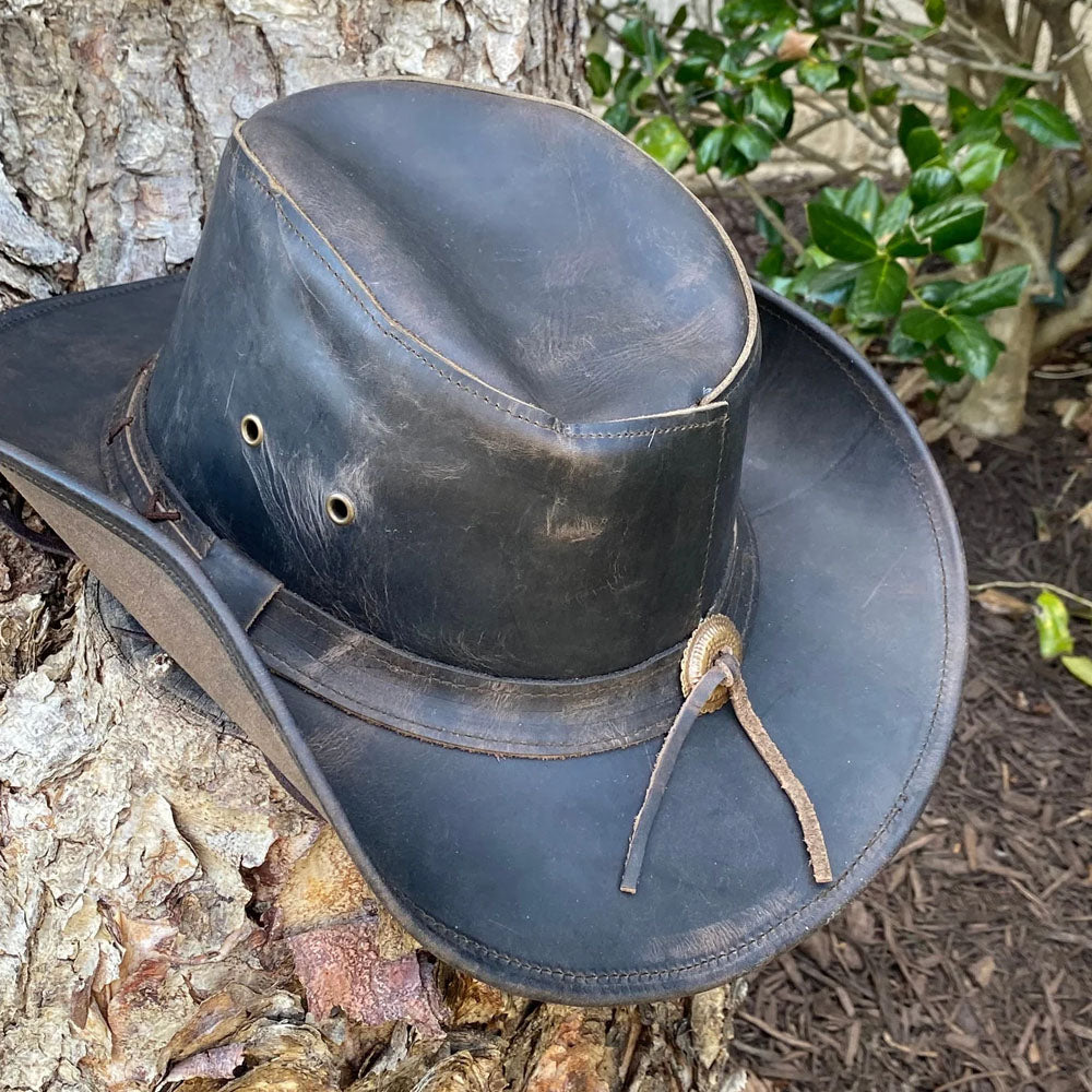 Black Western Leather Cowhide Hat