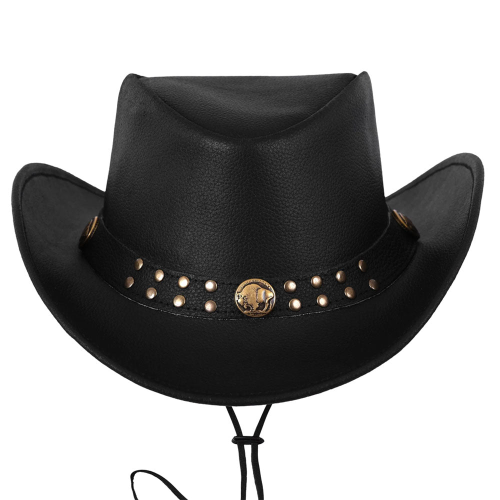 Black Cowhide Buffalo Nickel Band Cowboy Leather Hat