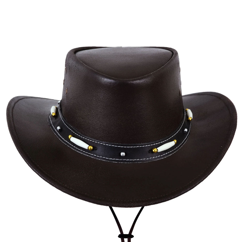 Black Leather Cowboy Cowhide Leather Western Hat