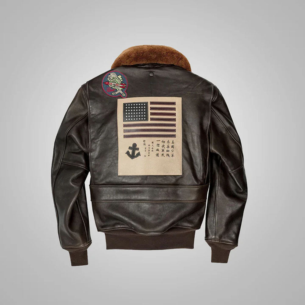 Men's Brown Maverick Bomber G-1 Flight Leather Jacket