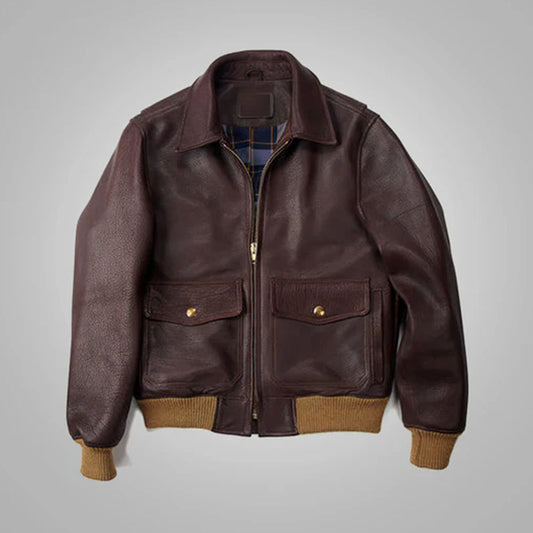 Men A-2 Brown Flying RAF Aviator Sheepskin Flight Leather Jacket