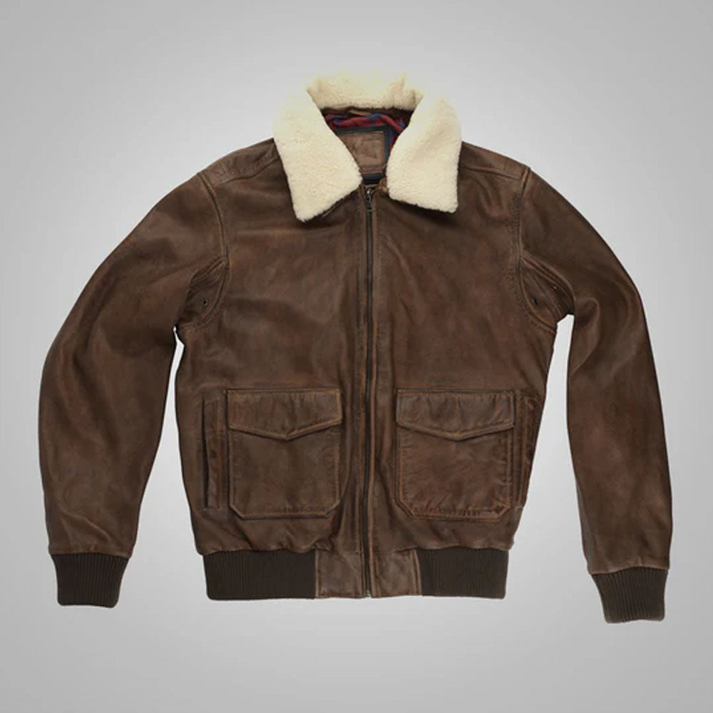 Men's Waxed Brown Aviator Lambskin G-1 Flight Leather Jacket