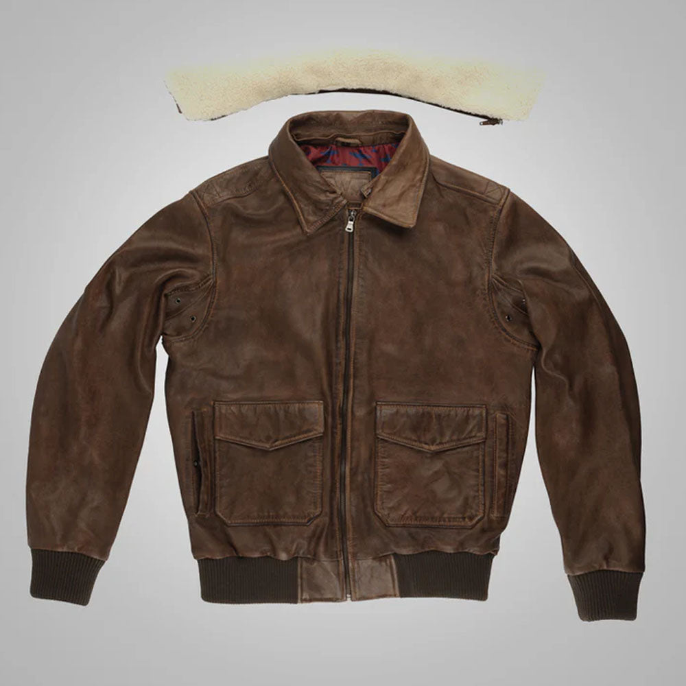 Men's Waxed Aviator Lambskin G-1 Flight Leather Jacket