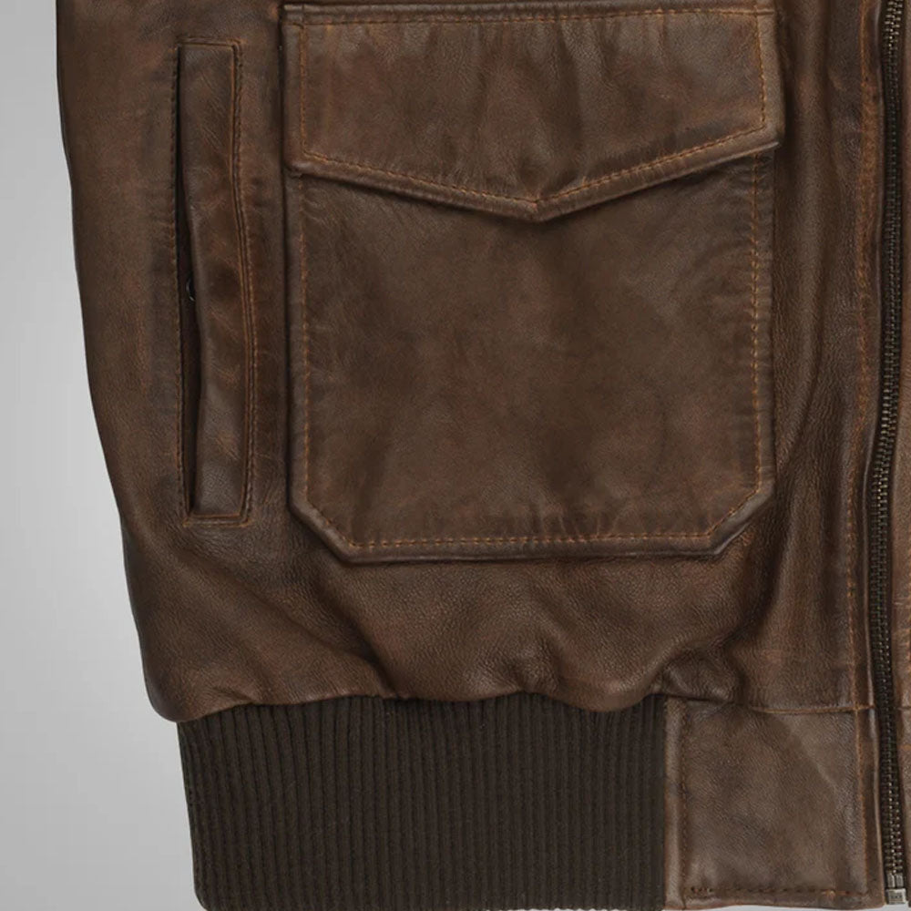 Men's Waxed Brown Aviator Lambskin Flight Leather Jacket