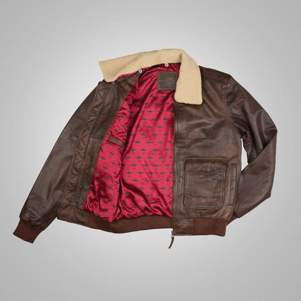 Men's Waxed Brown Aviator Lambskin G-1 Leather Jacket