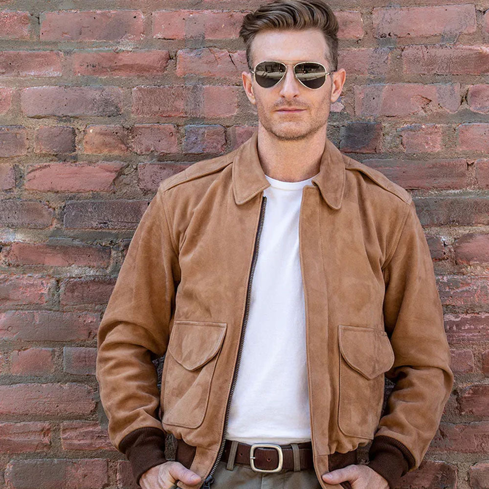 Men's RAF Aviator A-2 Brown Suede Leather Jacket