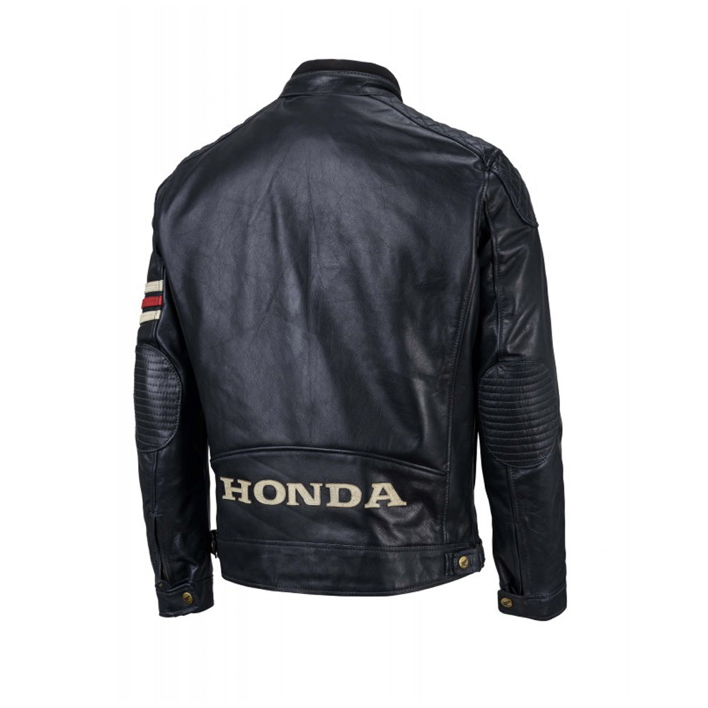 Back View of HONDA Maine Biker Jacket with Embroidered Logo Detail