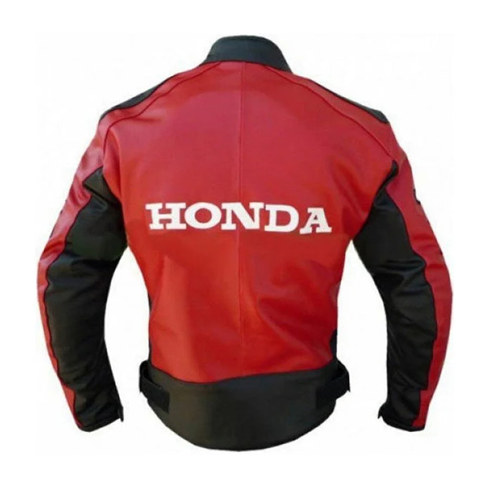 Back View of Honda Red Racing Jacket showing Aerodynamic Hump
