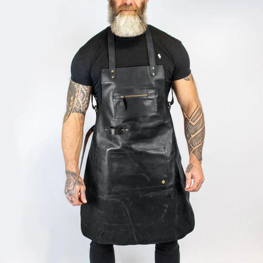 New Black Sheepskin Handmade Cross Back Leather Apron For Men
