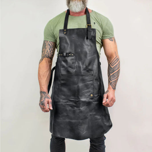New Black Handmade Sheepskin Long Leather Apron With Spacious Front Pocket for Tools For Men
