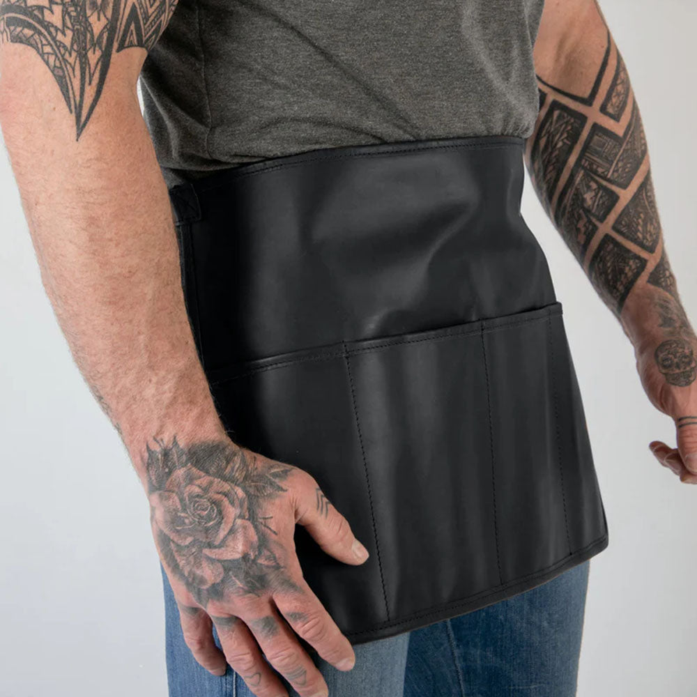New Black Handmade Sheepskin Leather Half Apron With Four Front Pockets