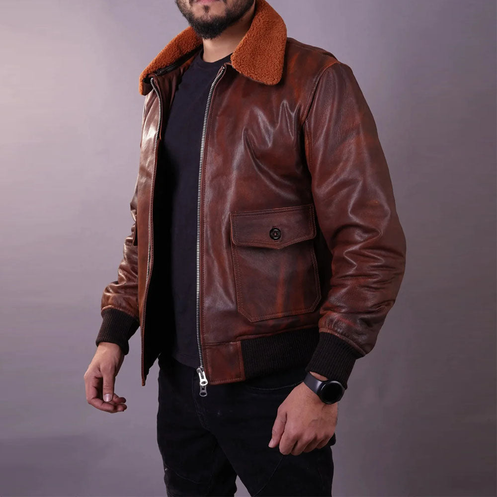 New Men's Brown Flying Aviator A-2 Airforce Leather Bomber Jacket