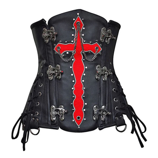 Women Olesya Blood Crossed Black Underbust Leather Corset