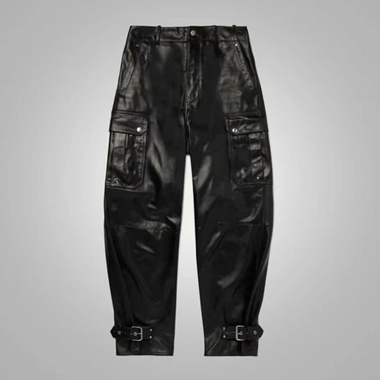 Mens New Real Black Fashion Leather Pant