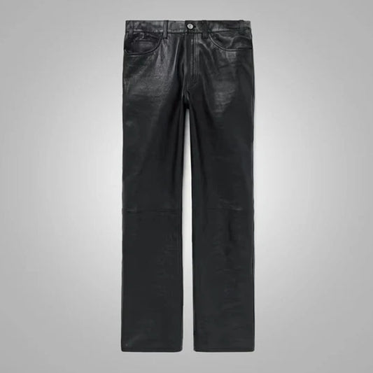 Mens Black New Style Fashion Leather Jean Pant