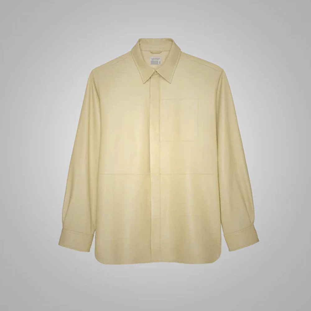 Men's Off-White Normal Fit Sheepskin Leather Full Sleeves Shirt